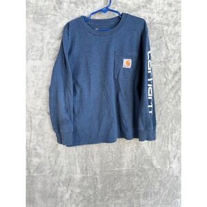 Carhartt Kids Long Sleeve Pocket T Shirt Blue Graphic Logo Size S P 8 10